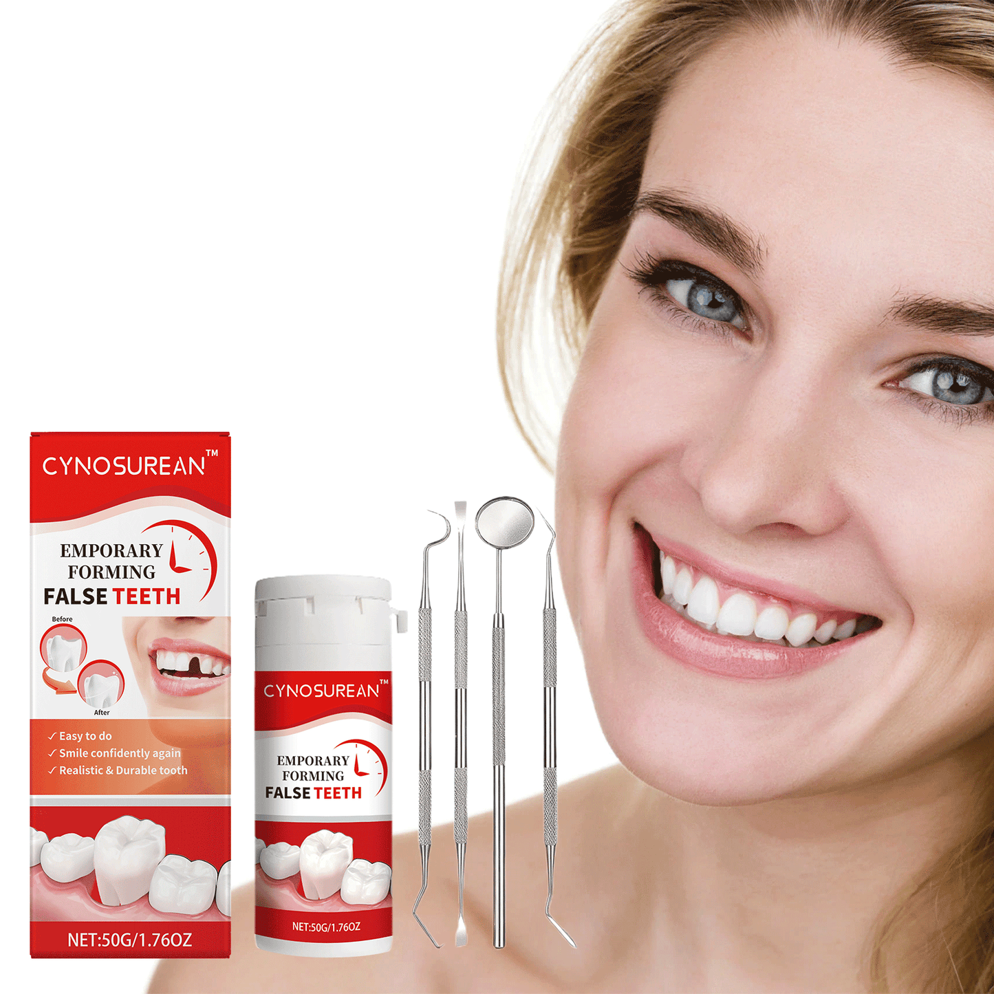 CYNOSUREAN Moldable Dental Gel Dentures Temporary Fillings Cavities and Teeth Fillings Temporary Tooth Filling Denture Kit Oral false tooth fake