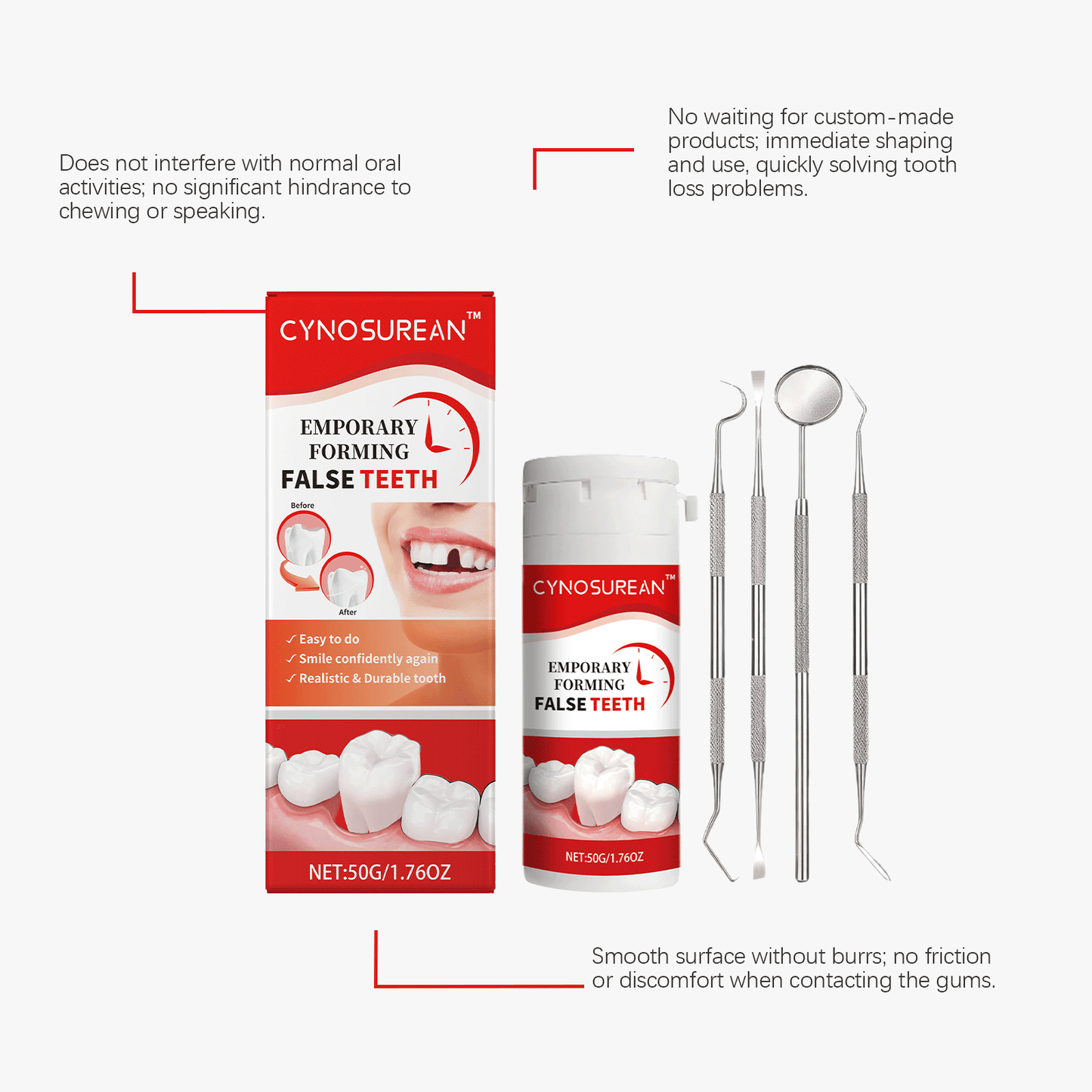 CYNOSUREAN Moldable Dental Gel Dentures Temporary Fillings Cavities and Teeth Fillings Temporary Tooth Filling Denture Kit Oral false tooth fake